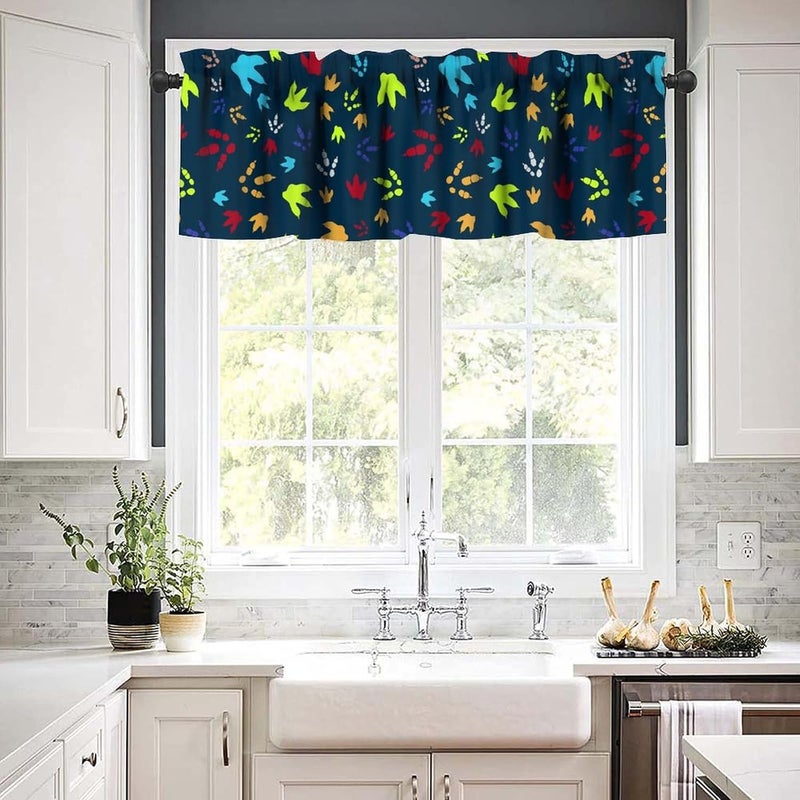 YSWOW Kids Dinosaur Paw Print Valance Curtain for Boys Girls Nursery Playroom Room Decor Colorful Dino Art Printed Window Drapes W54xL18in Fabric 1 Panel - Image 5
